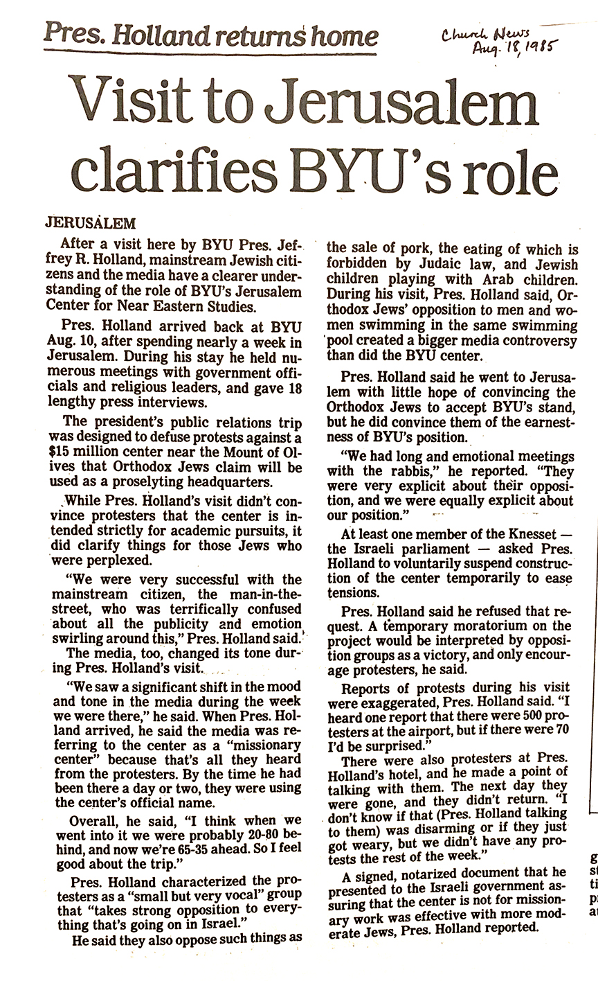 Visit to Jerusalem Clarifies BYU’s Role