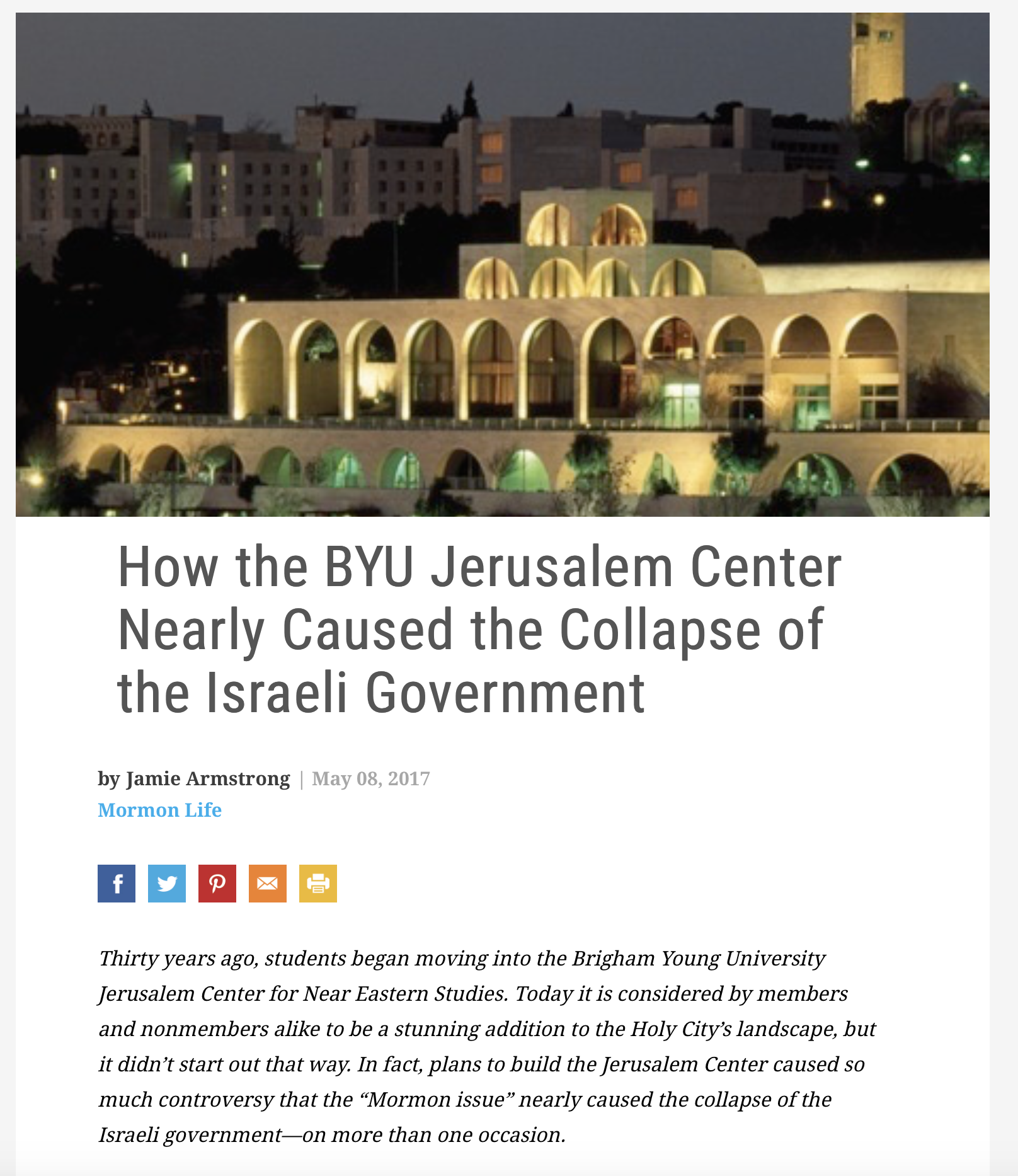 How the BYU Jerusalem Center Nearly Caused the Collapse —of the Israeli Government