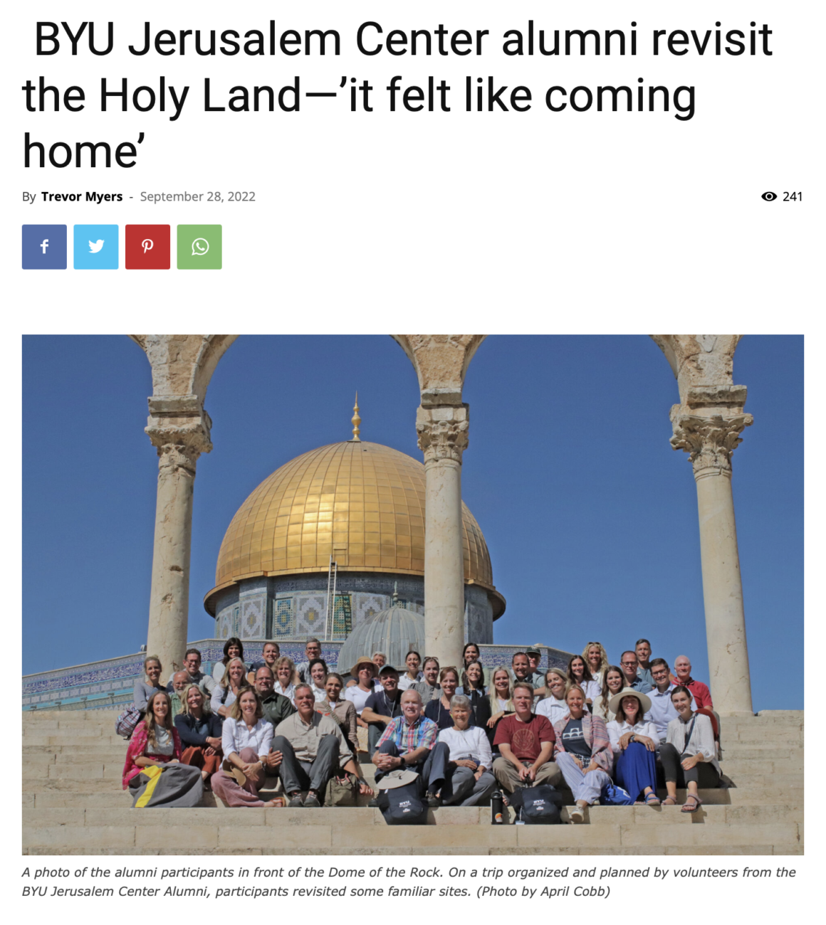 Jerusalem Center Alumni Return For a Temporary Stay at the Jerusalem Center